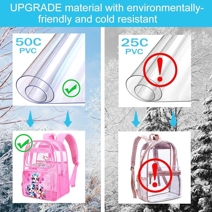 AGSDON 3PCS Clear Backpack for Girls, See Through Backpacks for Kids with Lunch Box, Heavy Duty Transparent Bookbag - Dog