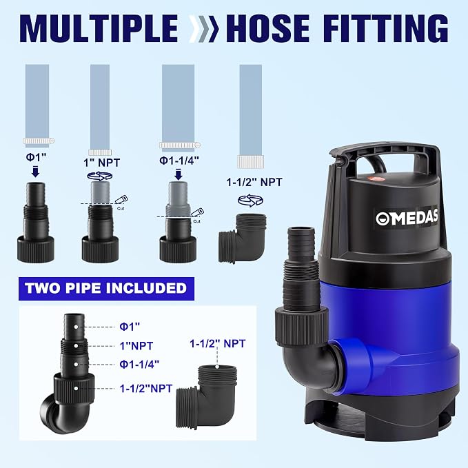 MEDAS 1HP 3434 GPH Sump Pump Submersible Clean/Dirty Water Pump Portable Utility Pump with 16.4ft Cord for Swimming Pool Garden Basement Tub Pond Draining