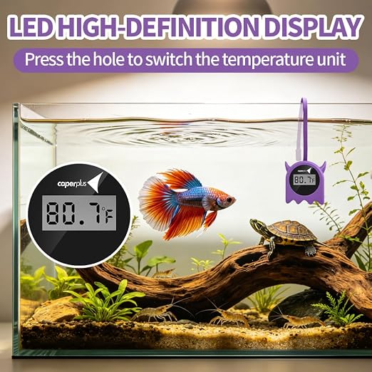 Aquarium Thermometer-Flexible Hang on Water Temperature Gauge | High precision,long battery life,LED Display Aquarium Thermometer Digital for Betta Turtle Axolotl Tanta Reptile accessories