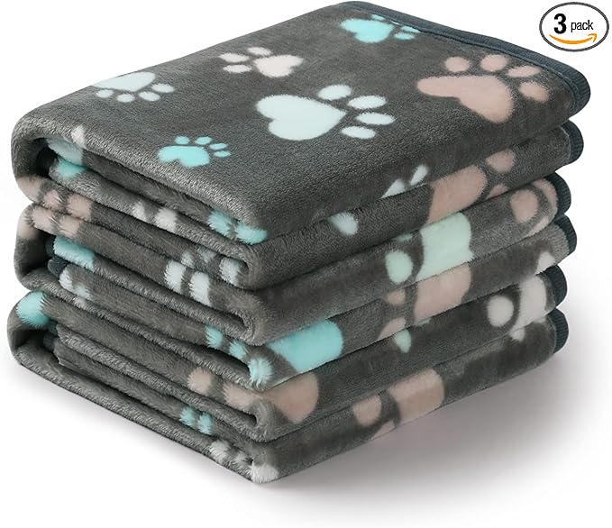 Luciphia 1 Pack 3 Blankets Fluffy Premium Fleece Pet Blanket Flannel Paw Printed Throw for Dog Cat(Large 41x31'', Grey)