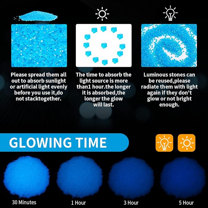 40000 Pcs 3-5mm Glow in The Dark Rocks Pebbles for Fish Tank Sand Aquarium Luminous Gravel Bulk Craft Landscaping Glow Stone for Potted Succulent Decor Fairy Garden, 2.2 Lb/ 1 kg(Dark Blue)