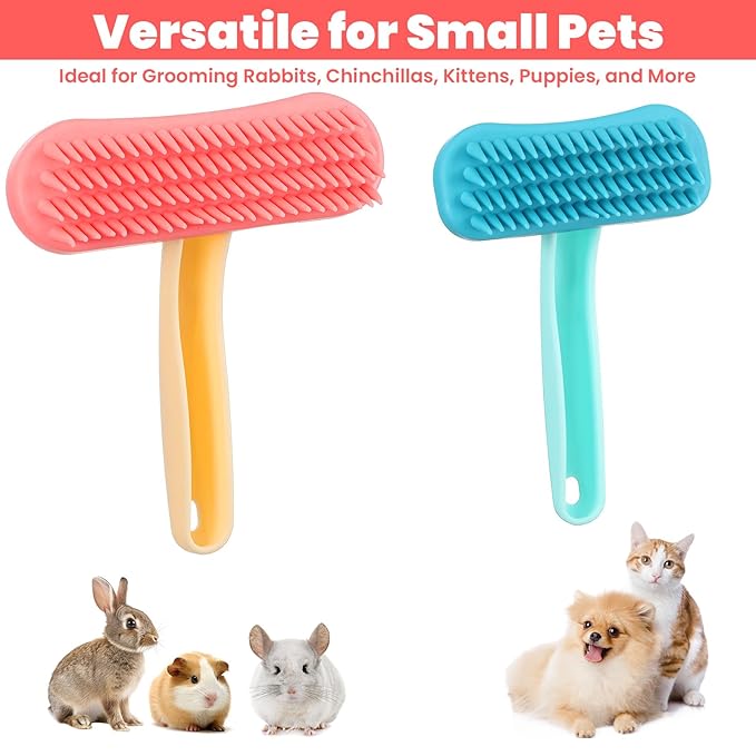 2Pcs Rabbit Brush, Silicone Rabbit Grooming Brush - Small Pets Brushes for Kittens Puppy Rabbits Guinea Pigs Shedding Bath & Massage Comb