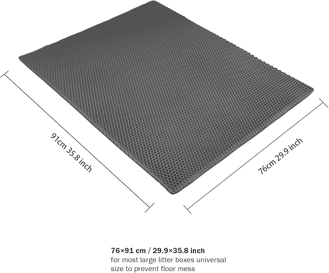 29.9'' x 35.8''Inch Larger Cat Litter Mat, Double Layer Waterproof Proof Litter Box mat, Non-Slip Design, Reduces Litter Scatter, Easy to Clean Grey Cat Litter Mat