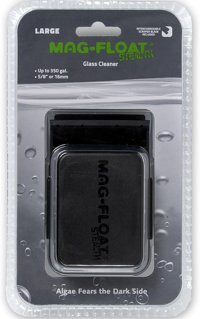 Mag-Float Large Black Stealth Glass Magnet Aquarium Scraper Cleaner with Blade - Floating Magfloat Magnetic Cleaning Tool