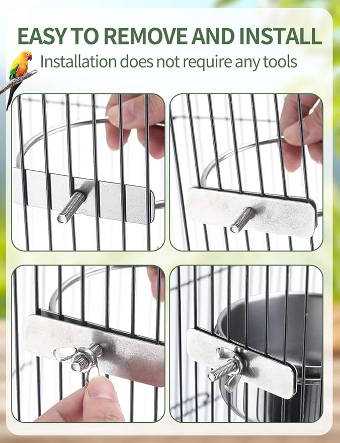 2Pack Stainless Steel Bird Feeding Bowls,Small Bird Feeding Cup Stainless Steel Parrot Food Bowl,Cage with Holder Parrot Cage Water Feeder for Pet Cage Cup Holder/Bird Owners