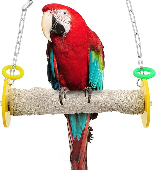 Sweet Feet and Beak Roll Bird Swing - Perch Bird Toys Trims Nails and Beaks, Safe and Non-Toxic Bird Cage Accessories for Small and Large Birds, Swinging Toys Birds Will Love, XL 11 Inches - Yellow