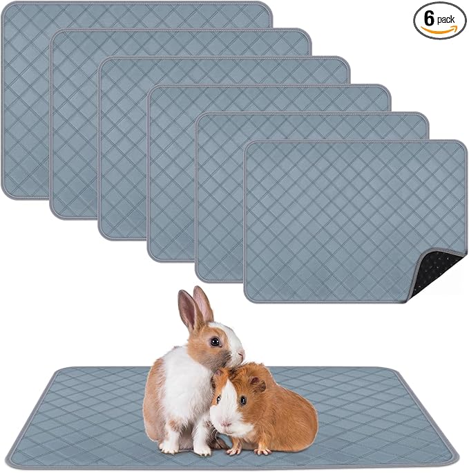 6 Packs Washable Guinea Pig Cage Liners, Waterproof Guinea Pig Pee Pads Reusable Absorbent Bedding Anti Slip Mats for Small Animals Bunny Rabbit Hamster (24 x 18in)