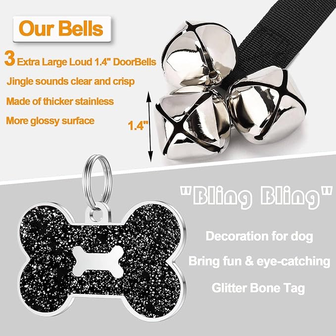 Dog Bells, Puppy Potty Training Bell Dog Doorbell Potty Train Dog Bell for Potty Training Door Bells for Dogs to Ring to Go Outside Jingle Bells (Black1, 1 PCS)