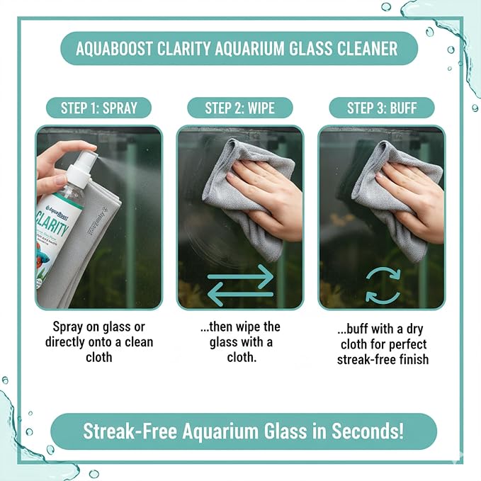 Aquarium Glass Cleaner & Water Spot Remover, 8 oz Kit | Streak-free, ammonia-free spray removes mineral deposits from aquarium glass, acrylic and plastic; includes microfiber cloth