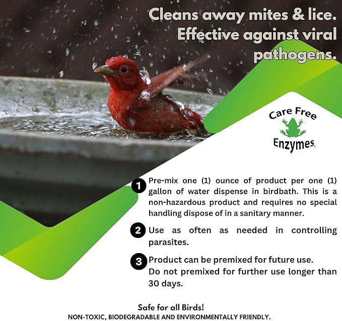 Care Free Enzymes Canary, Finch & Parakeet Bath Protector, 16 oz, Gentle Bird Bath Additive for Pet Birds, Helps Keep Bath Water Clean, Supports Feather Care, Safe for Small Pet Birds