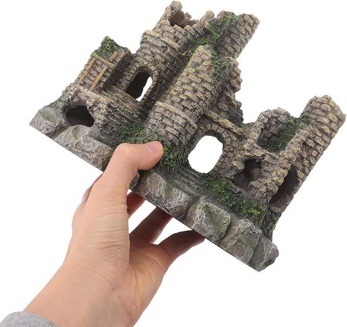Resin Aquarium Castle Ornament Realistic Hideout Decor for Fish Tanks | Breeding Cave Shelter, Layered Landscape Accent, Sturdy Construction for Aquarium Styling and Reptile Setups
