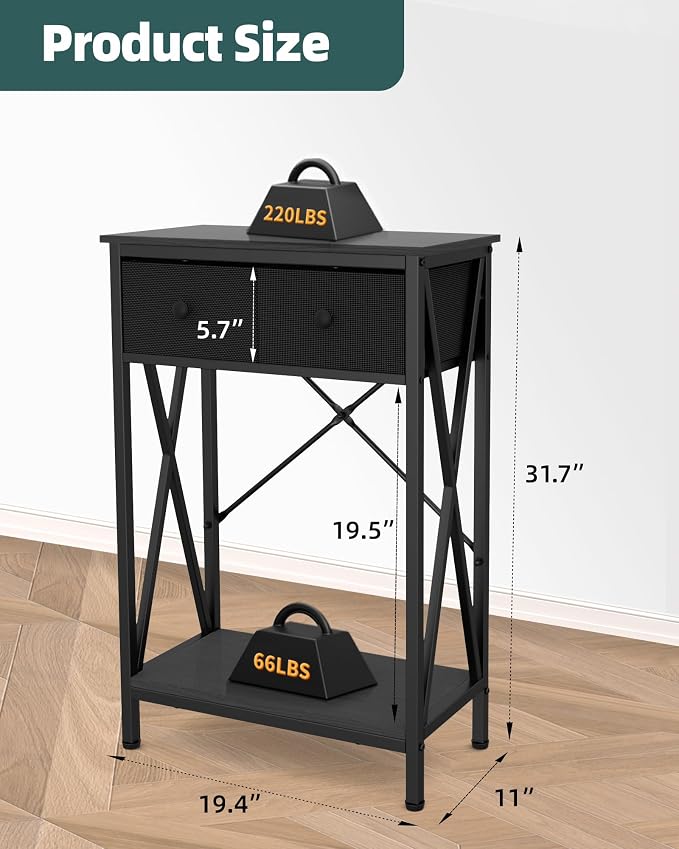Fish Tank Stand with Drawer, 5-10 Gallon Aquarium Stand Easy Assemble | Stable Metal Frame, 2-Tier Breeder Reptile Turtle Terrarium Table Fits Office Home, 19.4"x11" MDF Tabletop, 220 lbs Capacity