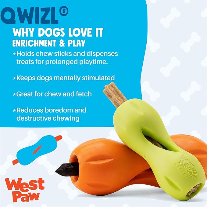 WEST PAW Qwizl Durable Zogoflex Dog Puzzle Toy for Mental Stimulation, and Enrichment - Treat Dispensing for Bully Sticks and Dental Sticks - Dishwasher Safe - Made in USA - Small - River