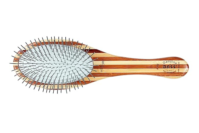 Bass Brushes | Style & Detangle Pet Brush | Alloy Pin | Bamboo Handle | Large Oval | Striped Finish | Model A10-SB
