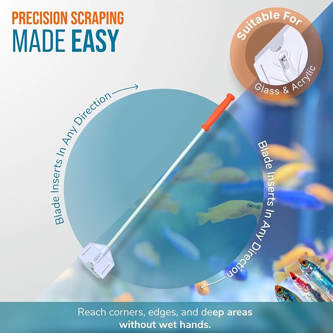 FLIPPER Platinum Hand Algae Scraper – Aquarium Glass and Acrylic Cleaner with Precision Scraper Design, Fish Tank Cleaning Tool for Freshwater & Saltwater Aquariums (28” Rigid Shaft)