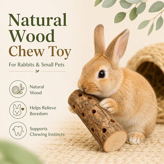 Apple Wood Chew Toys for Small Animals - Molar Wood Treats & Cage Accessories for Rabbits, Hamsters, Guinea Pigs, Mouse, Bunny Teeth Care