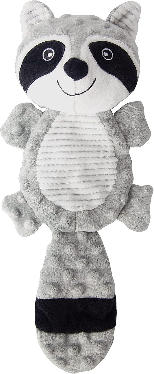 No Stuffing Squeaky Dog Toys Plush Chew Toy for Small Medium Puppy Large Breed, Stuffless Cute Animal Plush Toy for Indoor Play, Tough Durable Teething Interactive Gift, Raccoon,Gray