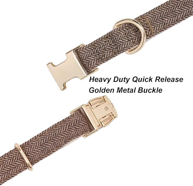 Soft Cotton Hemp Dog Collar with Metal Buckle Adjustable Tweed Dog Collars for Small Medium Large Dogs(Coffee,Small)