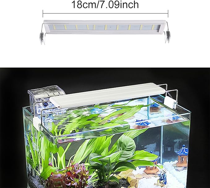LED Aquarium Light, Full Spectrum Fish Tank Lighting, Ultra-Thin 1cm Design, 6-Row Blue & White LEDs, No Flicker, High Efficiency Cooling for 7.09-10.09in Fish Tanks (7.09inch)