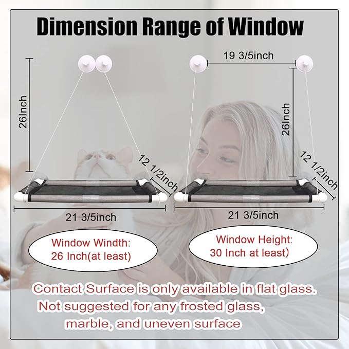 Cat Window Perch, Cat Hammock Window Seat w/Free Fleece Blanket 2026 Latest Screw Suction Cups Extra Large Sturdy Bed Resting Seat Hold Two Large Cats White Indoors (One Extra Suction Cup