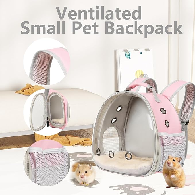 2-Pack Small Animal Backpack Carrier & Ceramic Hamster Hideout for Cooling Summer, Hamster House and Habitat Cool Bed for Other Similar-Size Small Pet Gerbil Rat Chinchilla