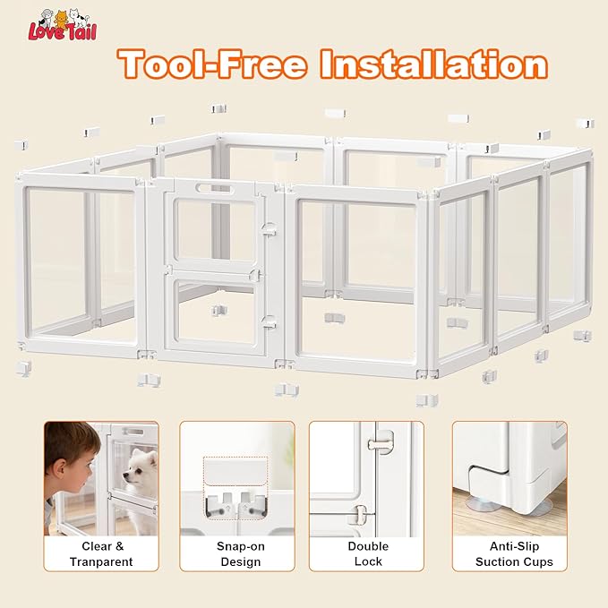Acrylic Dog Playpen,Clear Plastic Dog Play Pen Indoors,Easy Assemble Dog Playpen-Puppy Playpen,Rabbit and Cat, Small Pet Pen, Dog Pen Indoor(White, 23.6" H, 12PCS)