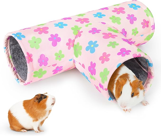 Glittme Guinea Pig Tunnel Washable Guinea Pigs Hideout Portable Rabbit Tunnels Soft Ferret Tunnel for Playing Resting Guinea Pig Accessories for Hedgehogs, Hamster, Apricot Flowers