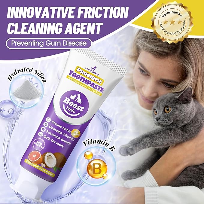 Natural Coconut Oil Dog & Cat Toothpaste for Fresh Breath & Daily Oral Care, Enzymatic Probiotic Formula with Vitamin B, Helps Reduce Plaque & Tartar, Safe to Swallow, Coconut Chicken Flavor, 3.52oz