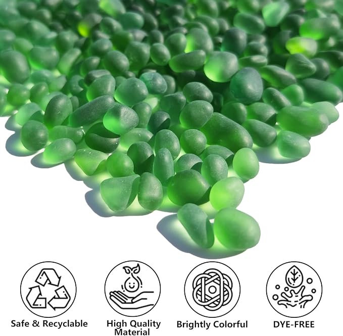 QYGL Sea Glass Stones - 0.9LB Green Frosted Glass Pebbles Gemstones | Perfect for Aquarium Rocks, Fish Tank Gravel, Vase Fillers, DIY Crafts, and Home Decor