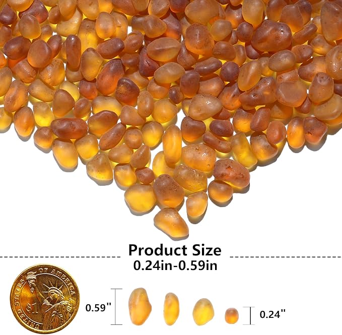 QYGL Sea Glass Stones - 0.9LB Amber Frosted Glass Pebbles Gemstones | Perfect for Aquarium Rocks, Fish Tank Gravel, Vase Fillers, DIY Crafts, and Home Decor