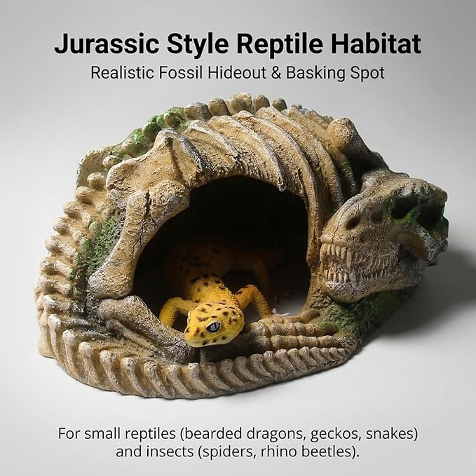 Reptile Hide Skull Animal Skeletons Decorations, Aquarium Hideaway Cave Fish Tank Decorations for Amphibians, Betta Fish, Shrimp, Lizards, Leopard Gecko