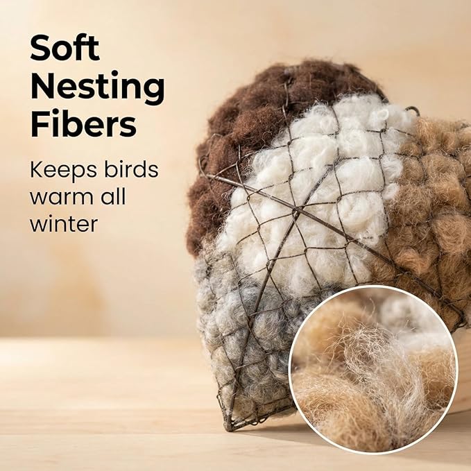 Heart-Shaped Bird Nesting Material Holder, Wire Mesh Feeder with Cotton Fill, Hanging Chain, Garden Decor (2)