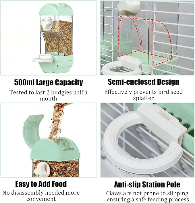 Automatic Bird Cage Feeder No Mess Bird Feeding Station Parrot Vegetable Holder Fruit Clips for Parakeet Cockatoo Canary Lovebirds Budgie (Blue)