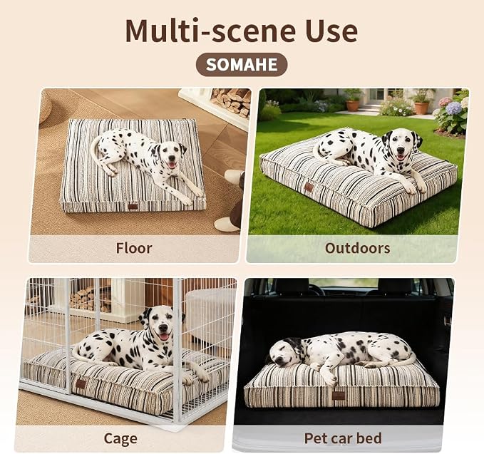 SOMAHE 4 Inch Orthopedic Dog Bed for Crate, 35 x 27 Inch, Black Chenille | Washable Removable Cover, Waterproof Inner Liner, Non-Slip Bottom, Orthopedic Dog Crate Mattress for Medium & Large Dogs