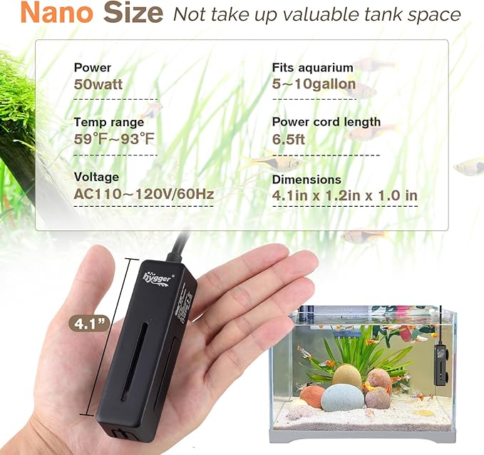 hygger Mini Fish Tank Submersible Heater 50W for 5-10 Gallons Small Betta Aquarium Heater with Digital Display Controller Adjustable Temperature
