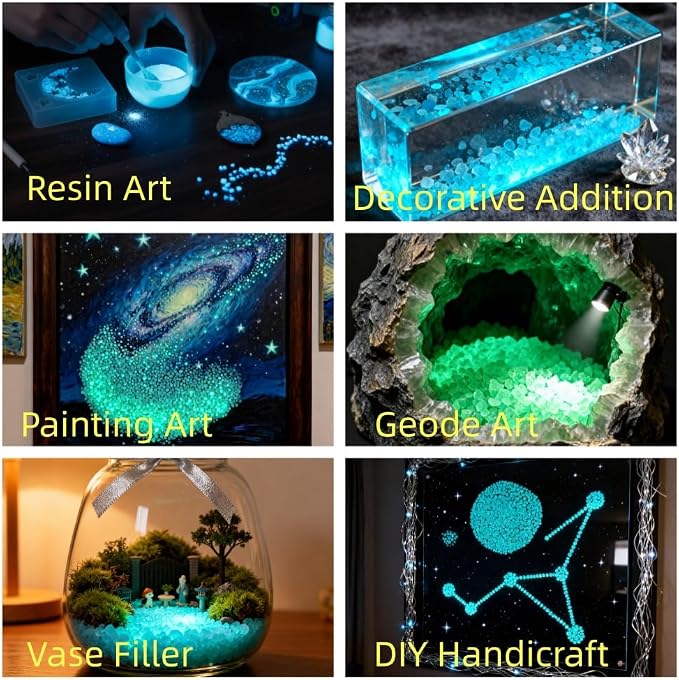 Glow in the Dark Gravel Stones,Aquarium Gravel,Aquarium Sand,Decorative Glow Gravel Rocks for Fairy Garden Fish Tank Succulents Pot Vase Filler Decor, 1 Pound (Sky Blue, 3-5mm)
