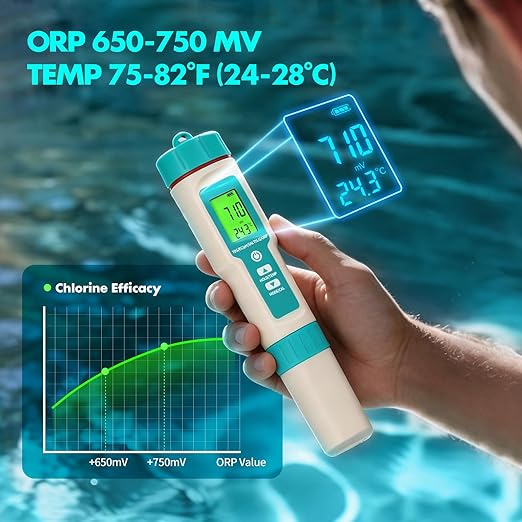 7 in1 Pool Thermometer, PH & Salt Meter, Digital Pool TDS EC ORP SG Salinity Test Kit, Professional High Accuracy Water Quality Tester & Monitor for Swimming Pool, Spa, Hot Tub, Hydroponics & Aquarium