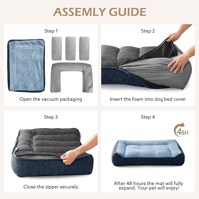 JOEJOY Extra Large Orthopedic Dog Beds Large Sized Dog, Extra Thick Supportive Big Dogs Bed with Sides and Waterproof Lining, Ultra Soft Pet Bed Sofa, Blue, 48''x35'