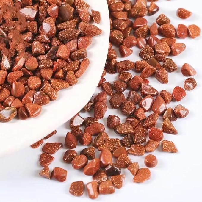 Erliway 100g Natural Red Goldstone Crystal Chips 7-9mm Tumbled Stones | Small Crushed Crystal Stone, Polished Crystals Chips for Fish Tank, Healing Tumbled Rocks for Reiki Jewelry Making Home Décor