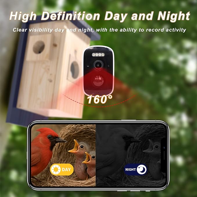 Birdhouse Camera – Solar Powered 1080P/2K HD Smart Nest Box, 2.4G WiFi Live View, Night Vision, Real-Time Bird Watching & Hatching, Outdoor Garden Bird Nest, Ideal Gift for Bird Lovers