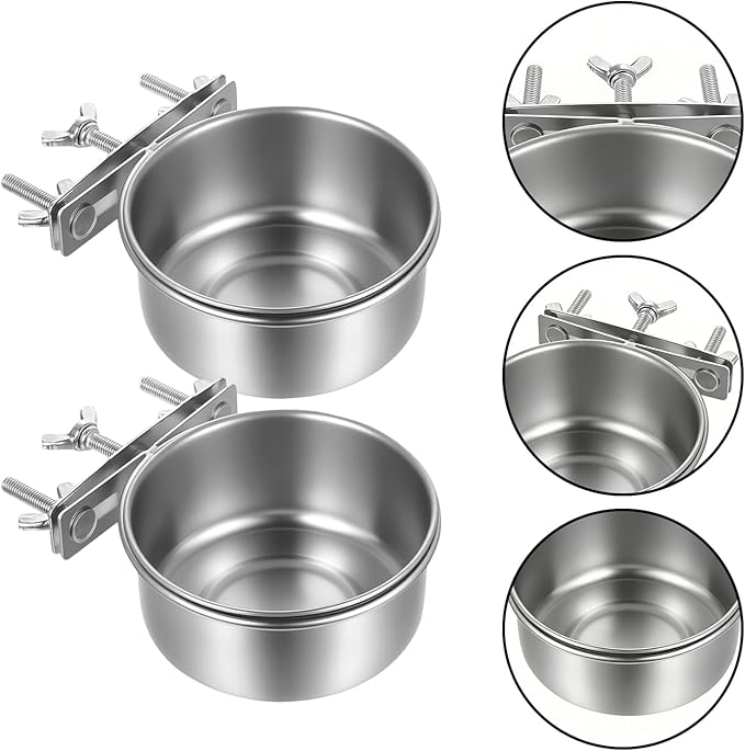 Stainless Steel Bowls for Birds, Bird Food Water Bowl, Bird Cage Water Food Bowl Coop Cup with Clamp Holder for Parrots Cockatiel Budgies Parakeet Lovebird