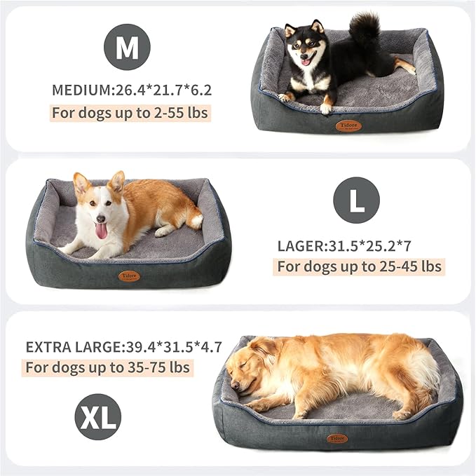 Tidore Orthopedic Dog Bed Medium Size Dog, Durable Egg Crate Foam Sofa Dog Bed wit Washable Removable Cover,Waterproof Lining,Pet Bed for Large Dogs (Dark Grey-Velvet, 26.4" L x 21.7" W x 6.2" Th)