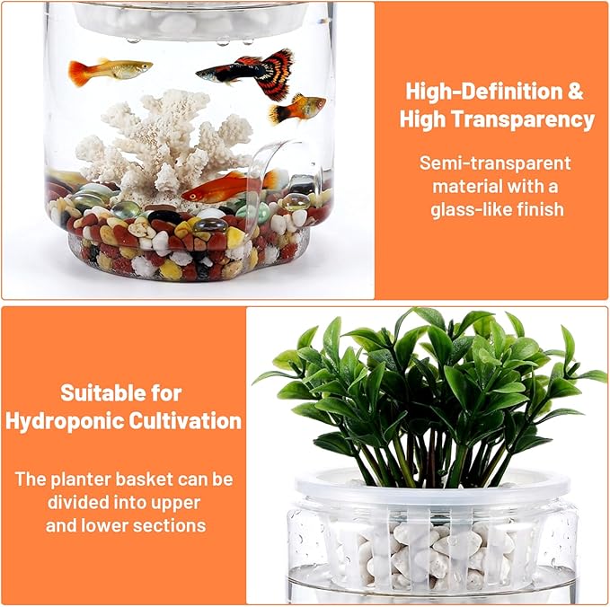Mini Plastic Fish Bowl, 30 Oz Decorative Small Fishbowl with Hydroponic Basket, Unbreakable Aquarium Fish-Bowls for Party Decorations, Centerpiece Vases, Hydroponic Planter and Home Decorations