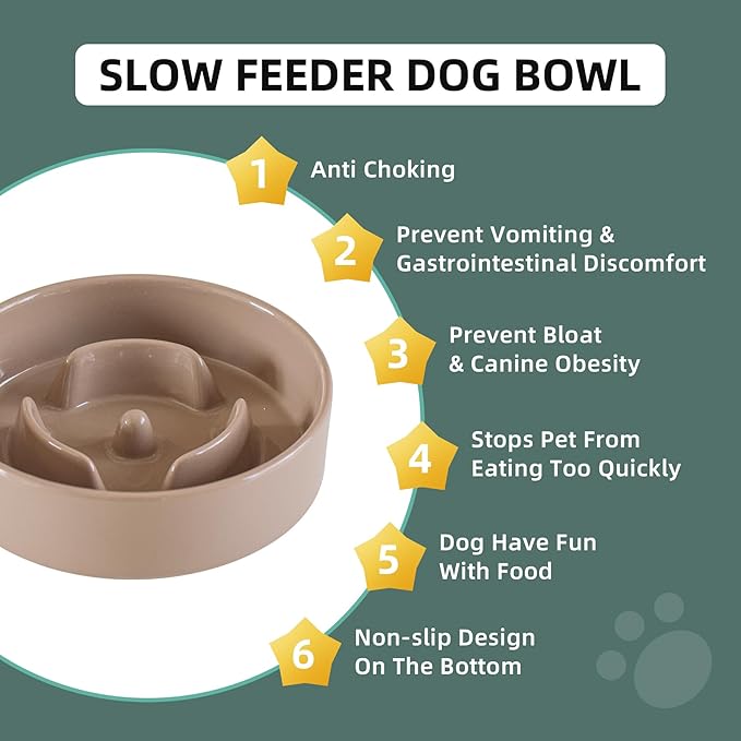 Havniva Ceramic 0.9 Cup Dog Bowl Slow Feeder for Small Dog, 6.1inch Pet Slow Feeder, Stop Bloat, Preventing Choking(Single Bowl-Brown Coffee)