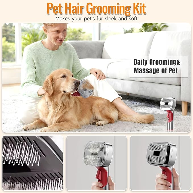 Pet Grooming Kit Dog Hair Vacuum Attachment for Dyson V7 V8 V10 V11 V15， Pet Hairs Parts Head Replacement，Effective Grooming & Cleaning， Hair Grooming Tools for Dog and Cat， 4 Pack