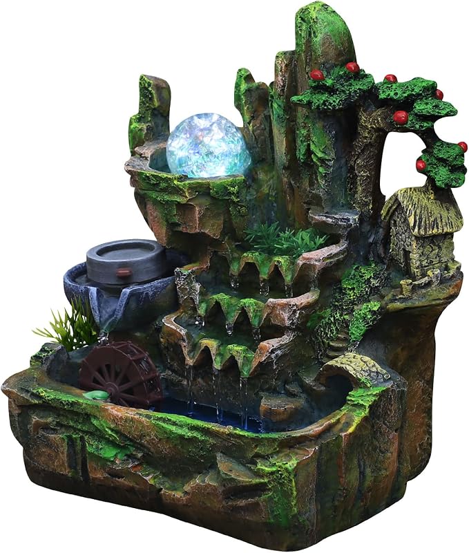 Indoor Fountain Rockery Tabletop Water Fountain with an Atomizer Elaxation | Water Feature Meditation with LED Light for Home Office Desktop Decor Gift 11.81''L x 7.09''W x 12.99''H