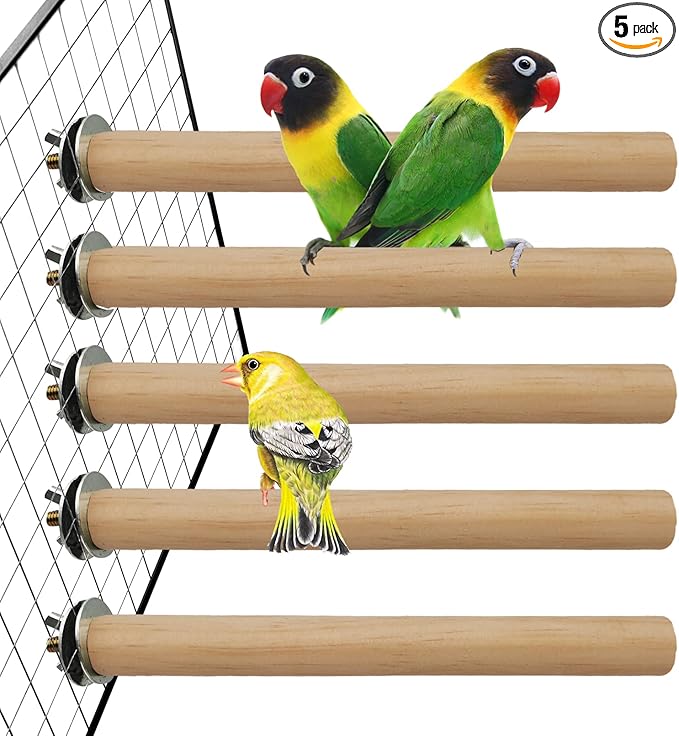 Hamiledyi Bird Perch for Cage Parakeet Stand Bird Cage Accessories Natural Wood Perch 5 Piece Set for Birds Platform Stick Playground for Small and Medium Sized Birds Cockatiel Parrot Conure