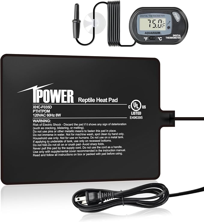 iPower 6 by 8-Inch 8W Reptile Heat Mat, LCD Digital Aquarium Thermometer, Under Tank Warmer Terrarium Heat Pad for Turtles Lizards Frogs and Other Small Animals, Multi Sizes