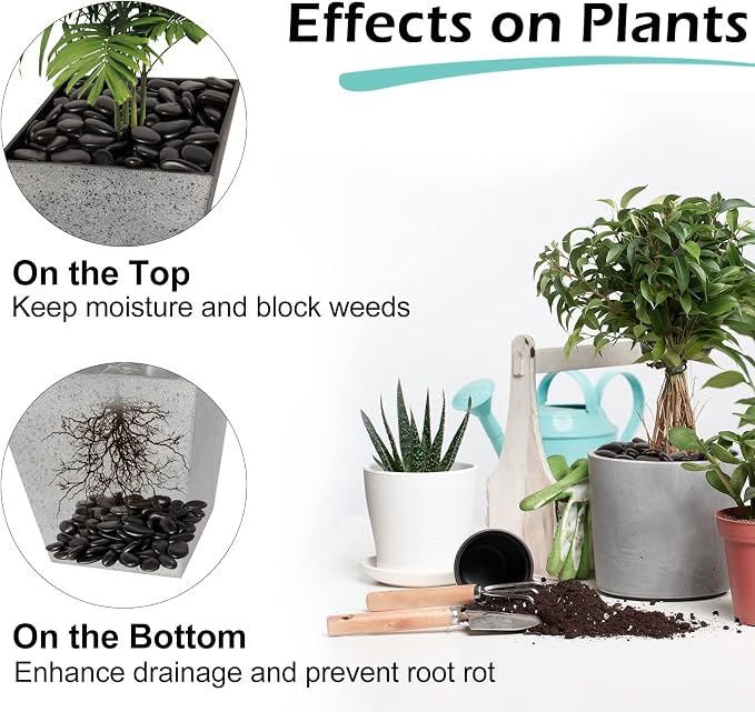 GASPRO 8 lb Black River Rocks for Landscaping, Polished Black Pebbles for Potted Plants & Vases, Large 1-2 Inch Decorative Stones for Garden Beds, Planters & Aquariums Decor