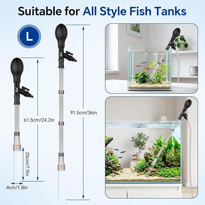 hygger Aquarium Gravel Vacuum Siphon, Adjustable Flow Manual Fish Tank Water Changer for Sand Cleaner with 6.5 Ft Hose, Suction Ball, Aquarium Gravel Cleaner Adjustable Length (Up to 115 Gal Tank)